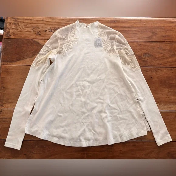 NWT Free People Daniella White Lace-Shoulder Long Sleeve Women's Top - Picture 9 of 9